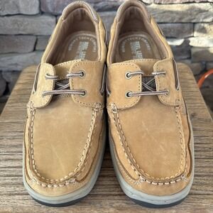 Reel Legends Men's Catamaran II Leather Boat Shoes Leather Upper Tan Size 7.5 M